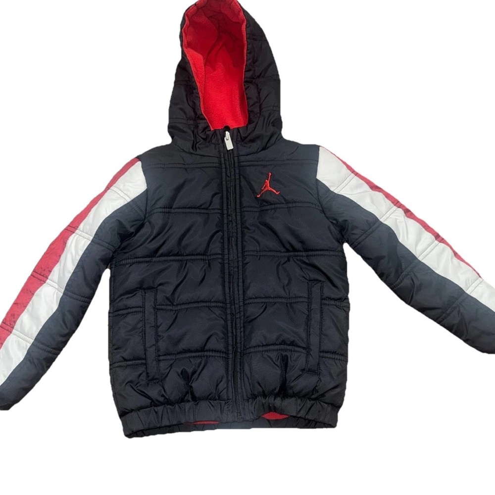 Nike Jordan Hooded Puffer Jacket Coat Sz 4T 3-4 Years Black Red White Boys Youth